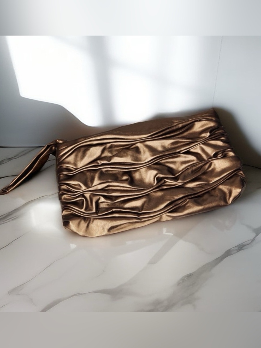Elegant Elizabeth Arden Metallic Bronze Ruched Clutch/Wristlet